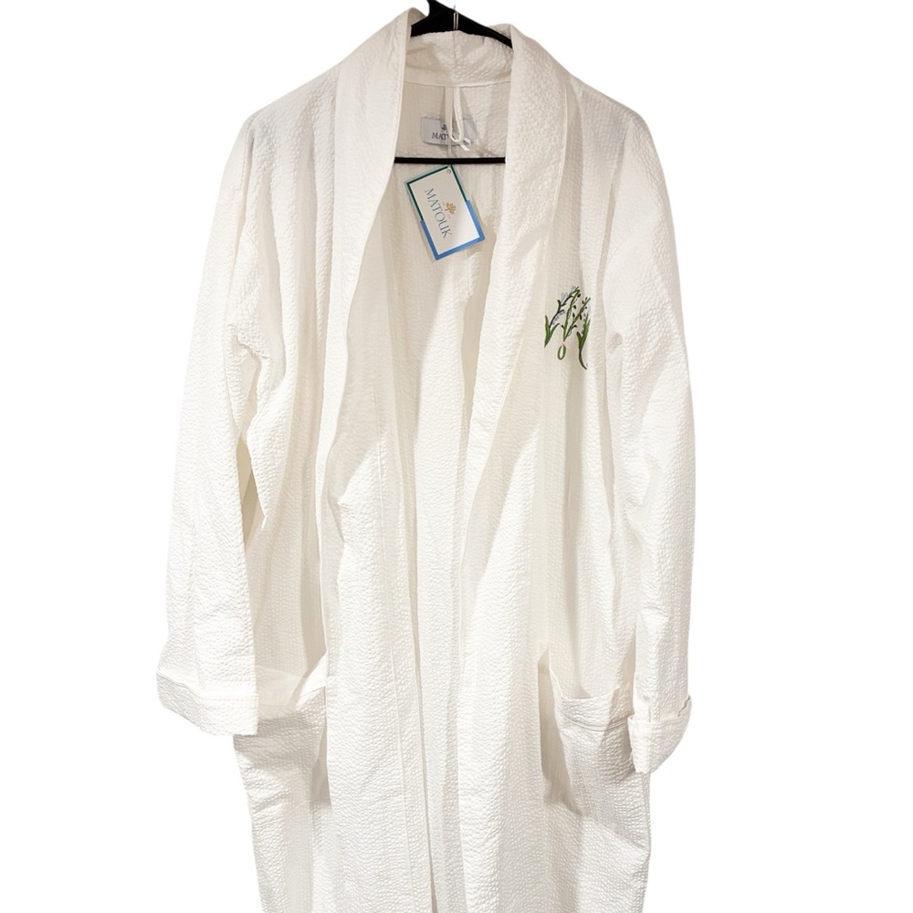 Matouk White Seersucker Waffle Knit Robe Size Medium/Large NEW